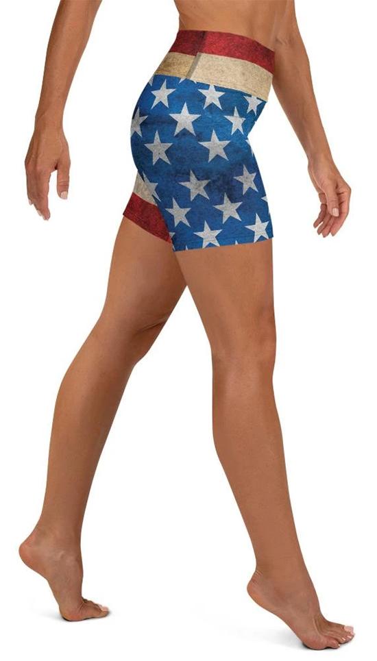 Vintage American Flag Yoga Shorts