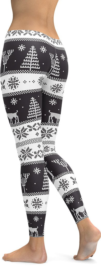 Vintage Black & White Christmas Leggings