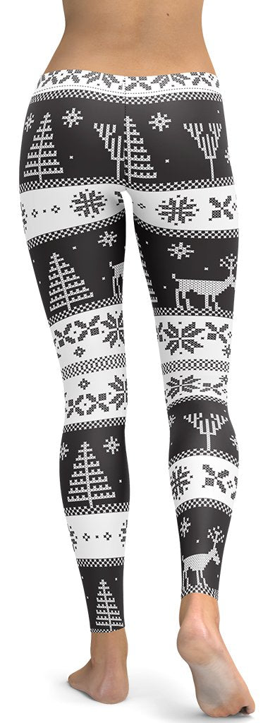Vintage Black & White Christmas Leggings