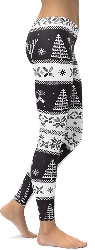 Vintage Black & White Christmas Leggings