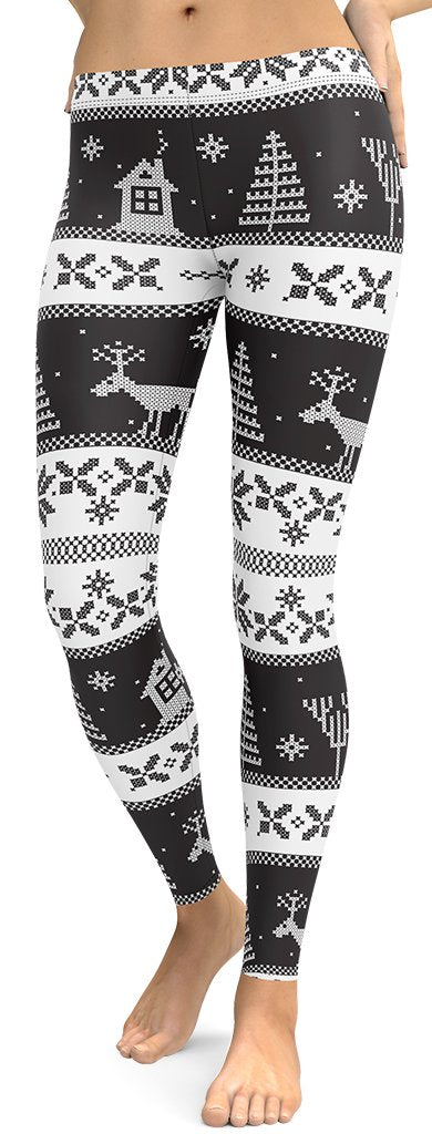 Vintage Black & White Christmas Leggings