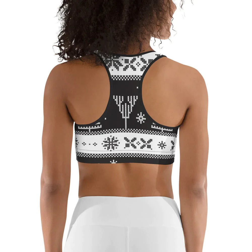 Vintage Black & White Christmas Sports Bra