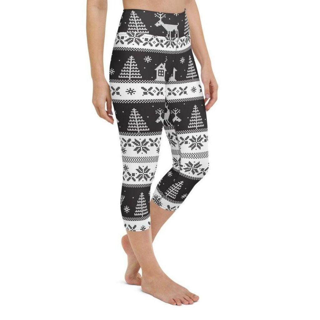 Vintage Black & White Christmas Yoga Capris