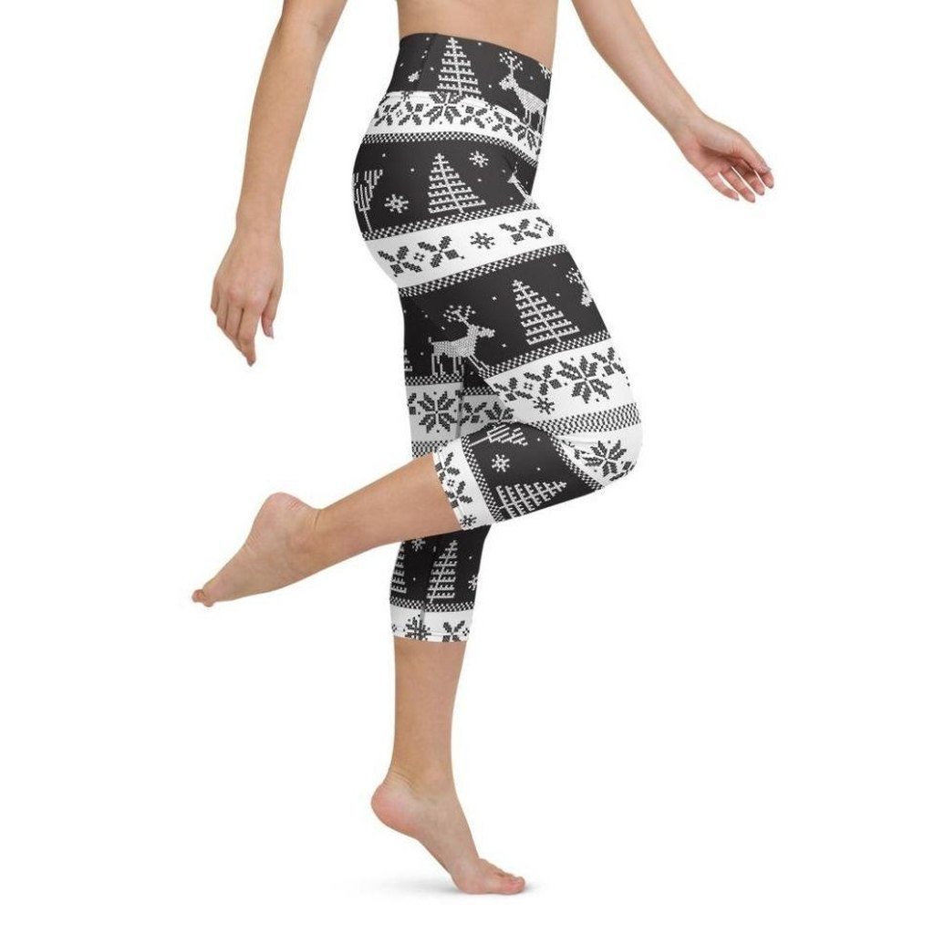Vintage Black & White Christmas Yoga Capris