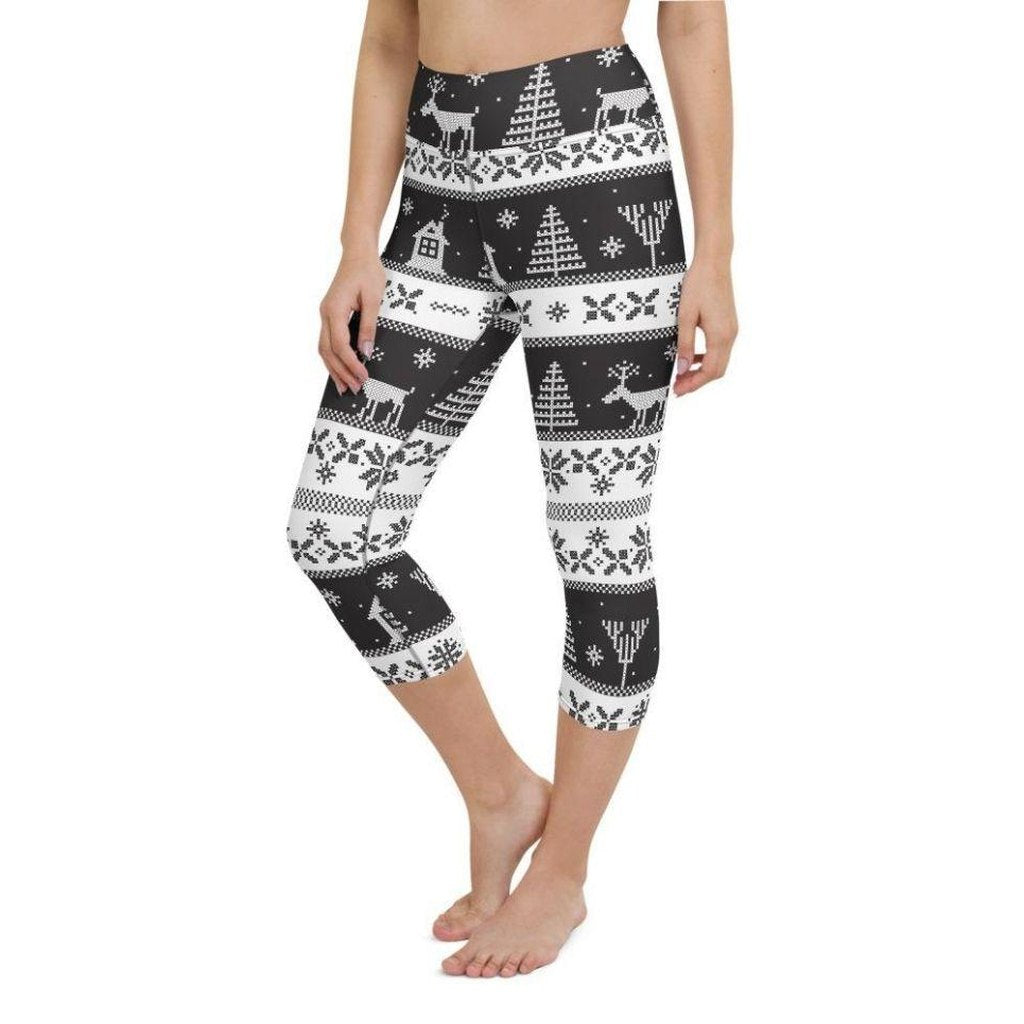 Vintage Black & White Christmas Yoga Capris