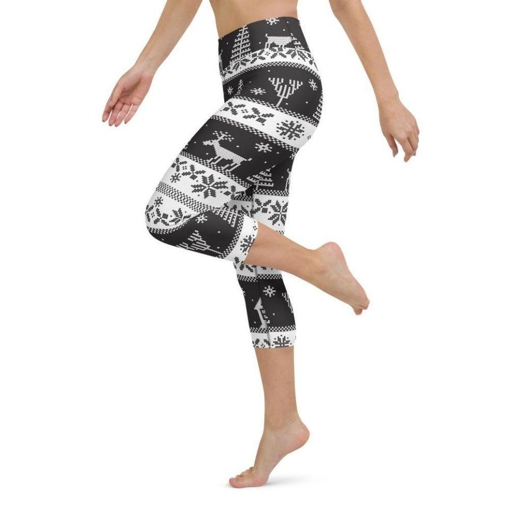 Vintage Black & White Christmas Yoga Capris
