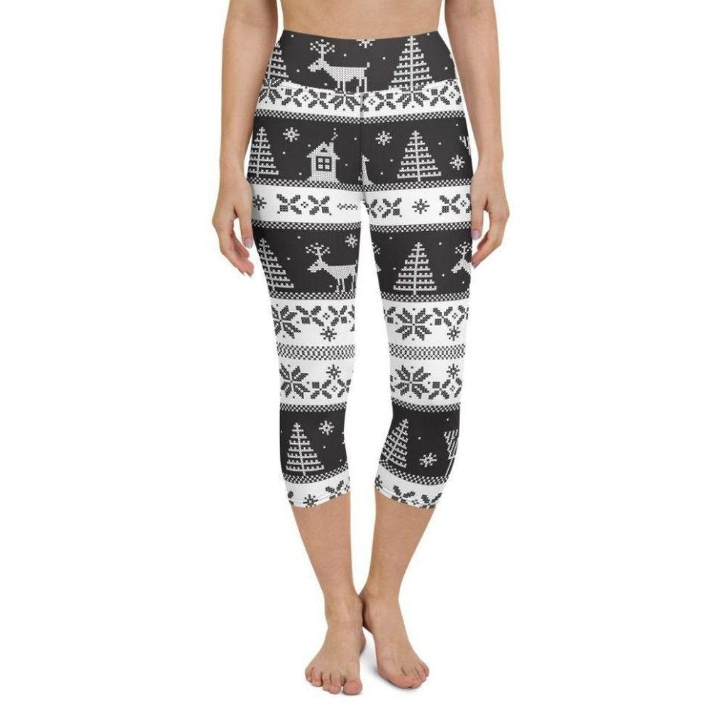 Vintage Black & White Christmas Yoga Capris