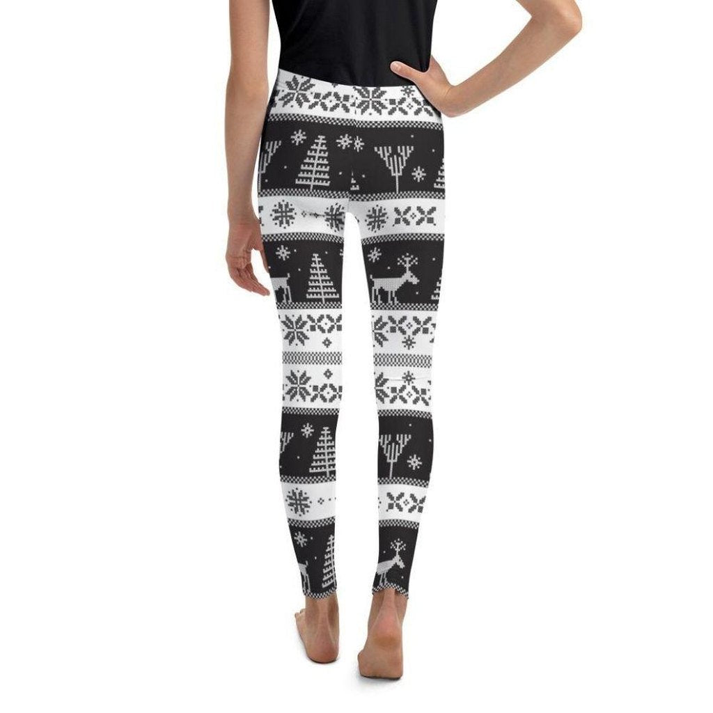 Vintage Black & White Christmas Youth Leggings
