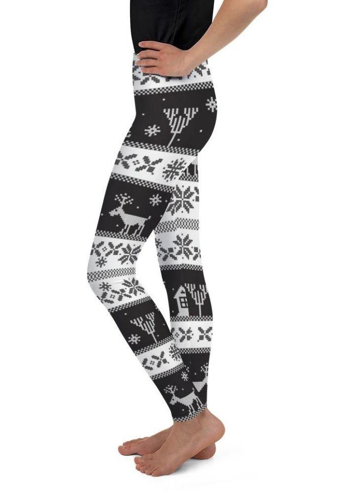 Vintage Black & White Christmas Youth Leggings