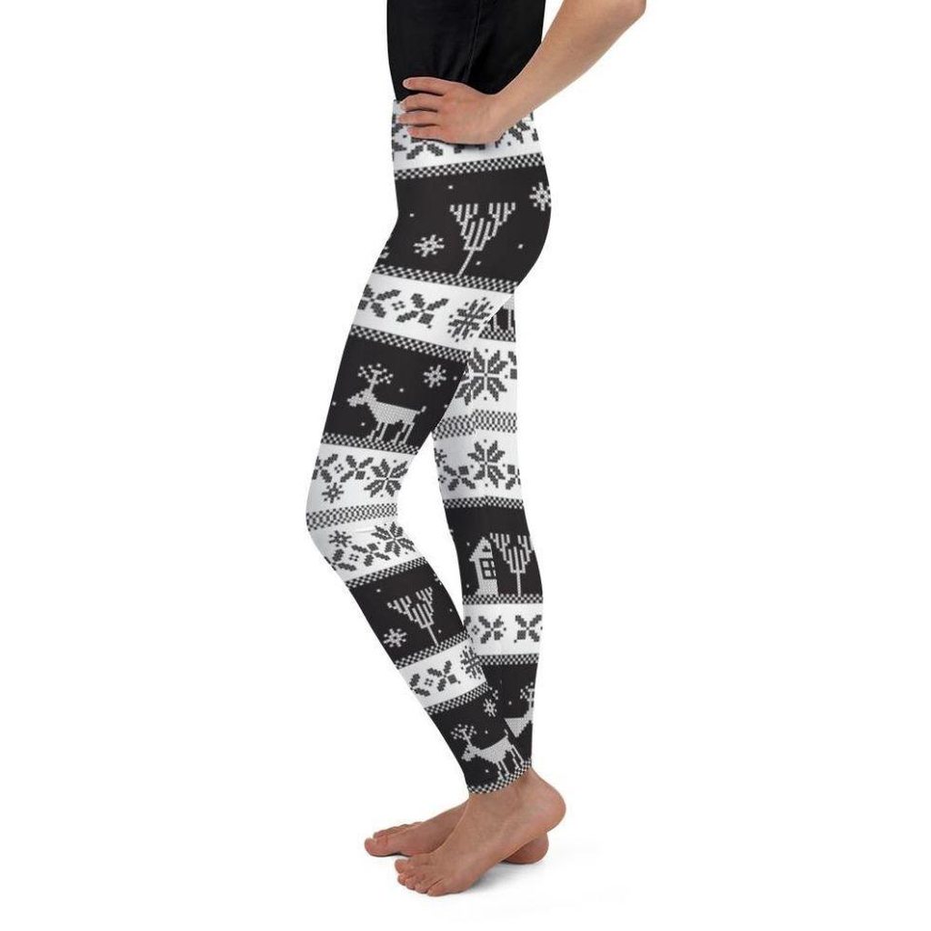 Vintage Black & White Christmas Youth Leggings
