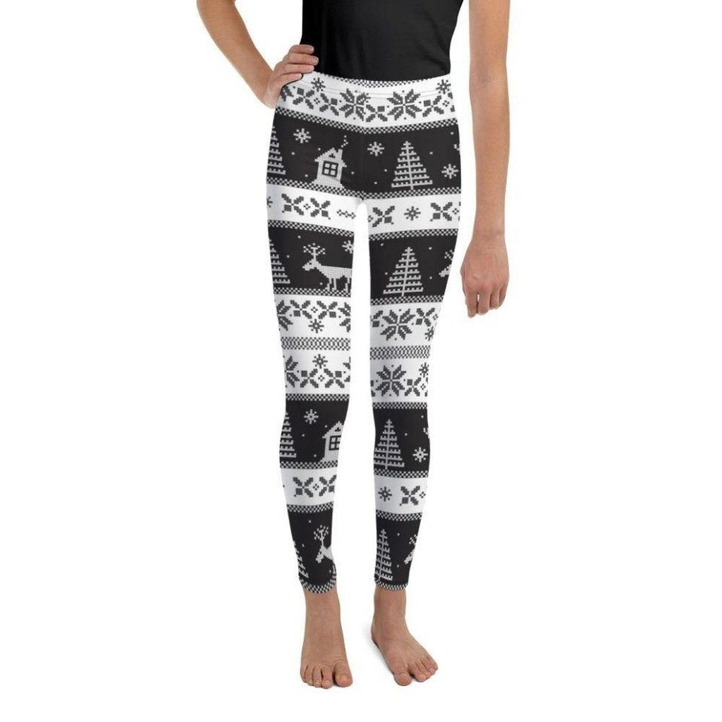 Vintage Black & White Christmas Youth Leggings