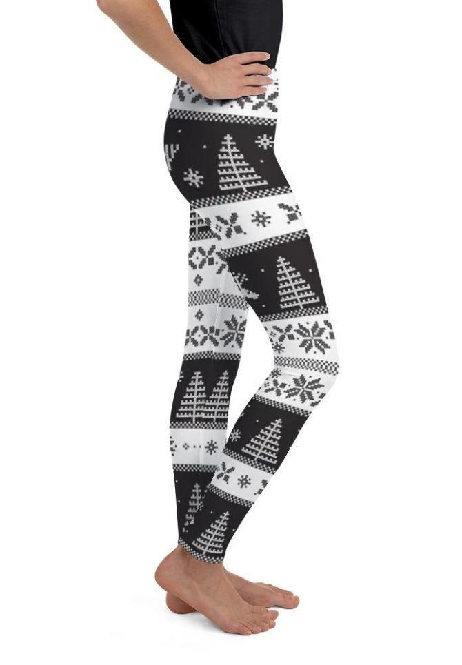 Vintage Black & White Christmas Youth Leggings