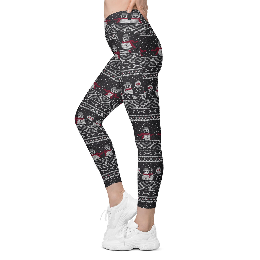 Vintage Goth Knitted Print Crossover Leggings With Pockets