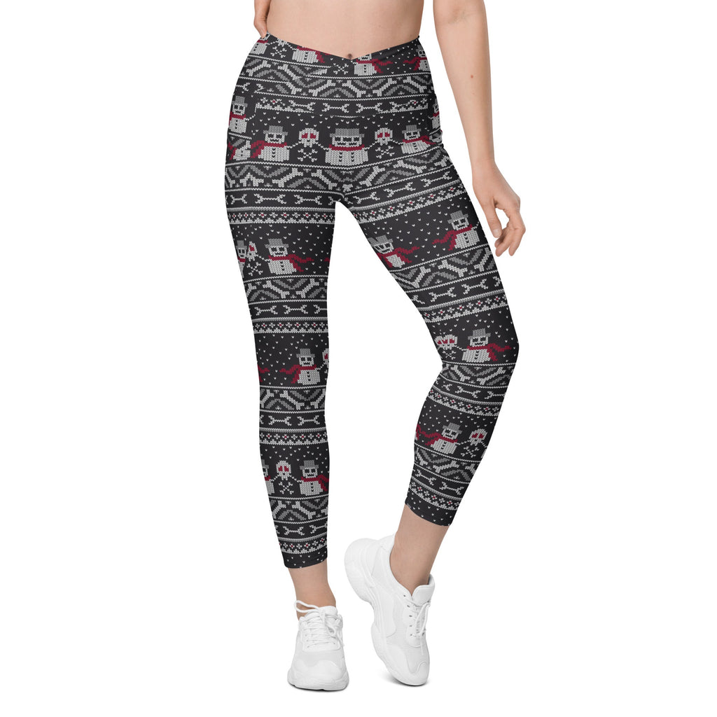 Vintage Goth Knitted Print Crossover Leggings With Pockets