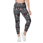 Vintage Goth Knitted Print Crossover Leggings With Pockets
