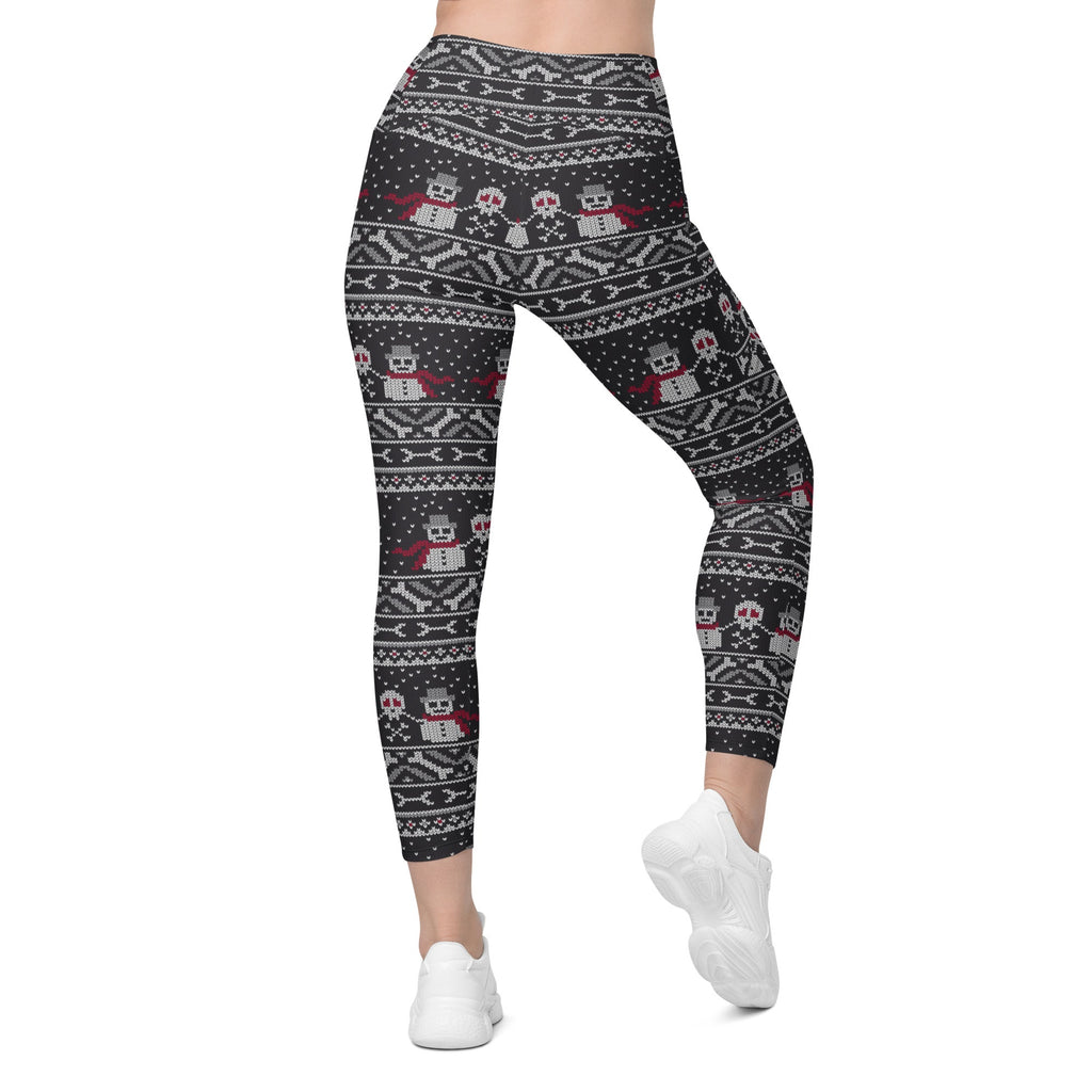Vintage Goth Knitted Print Crossover Leggings With Pockets