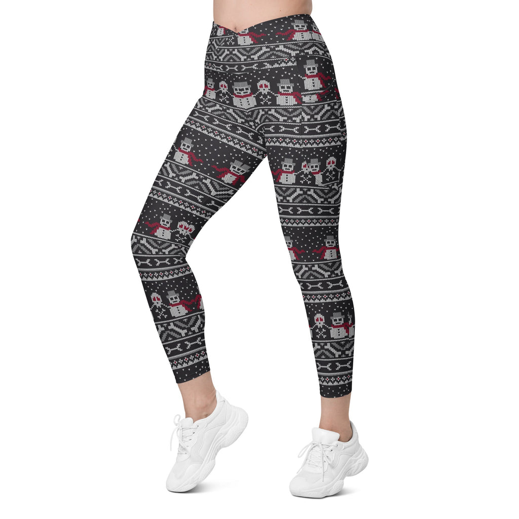 Vintage Goth Knitted Print Crossover Leggings With Pockets