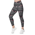 Vintage Goth Knitted Print Crossover Leggings With Pockets