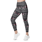 Vintage Goth Knitted Print Leggings With Pockets