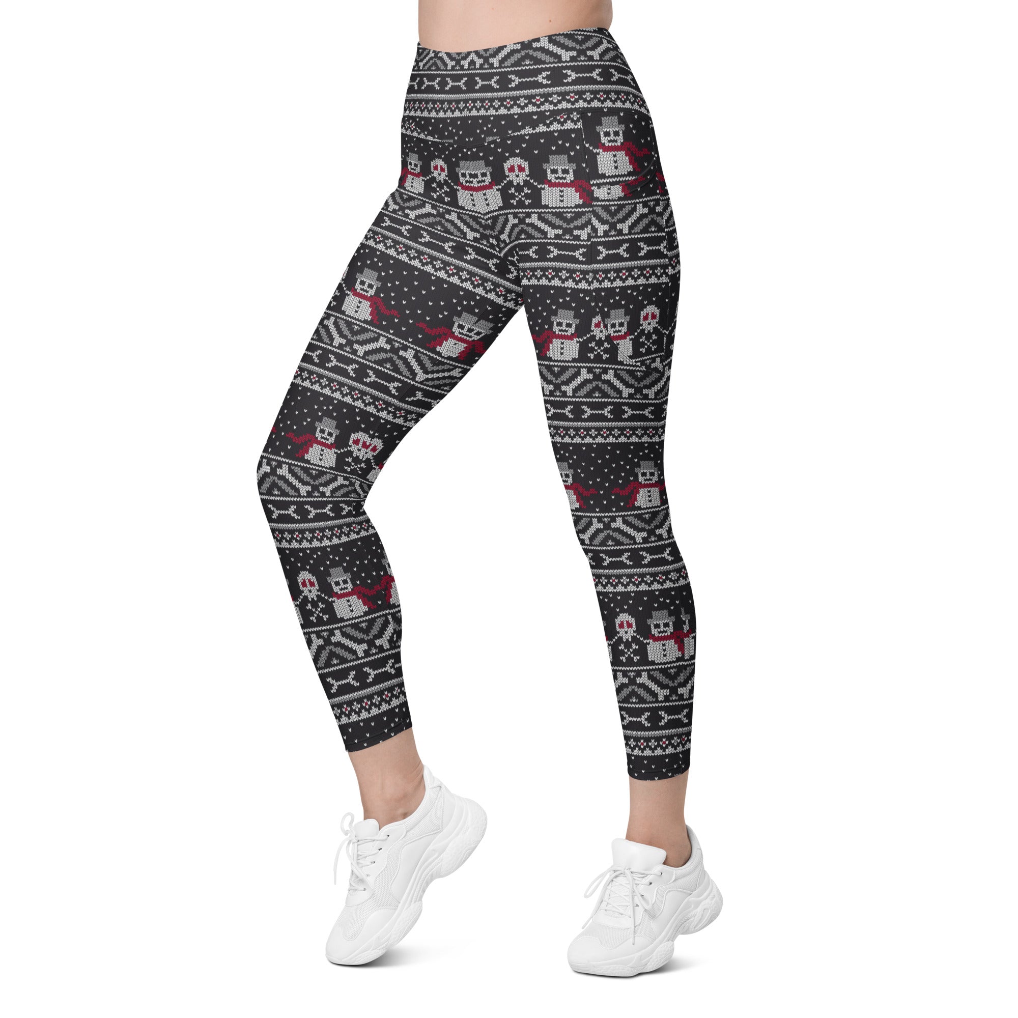 Vintage Goth Knitted Print Leggings With Pockets