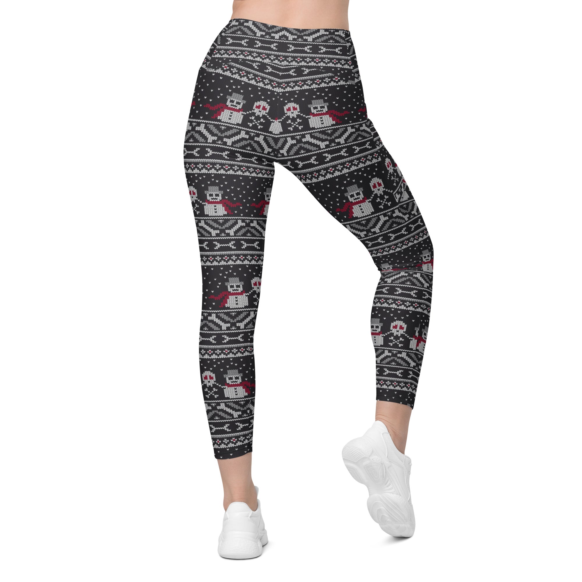 Vintage Goth Knitted Print Leggings With Pockets