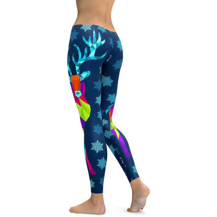 Vivid Kaleidoscopic Reindeer Printed Leggings | FIERCEPULSE