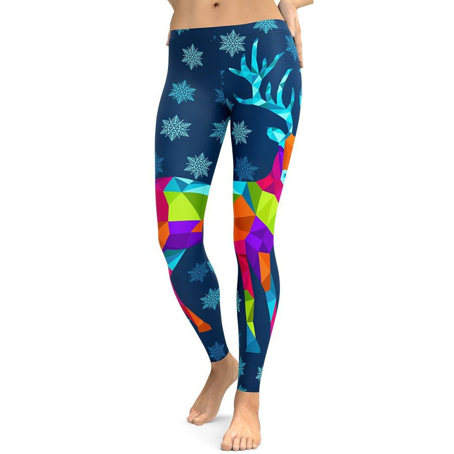 Vivid Kaleidoscopic Reindeer Printed Leggings | FIERCEPULSE