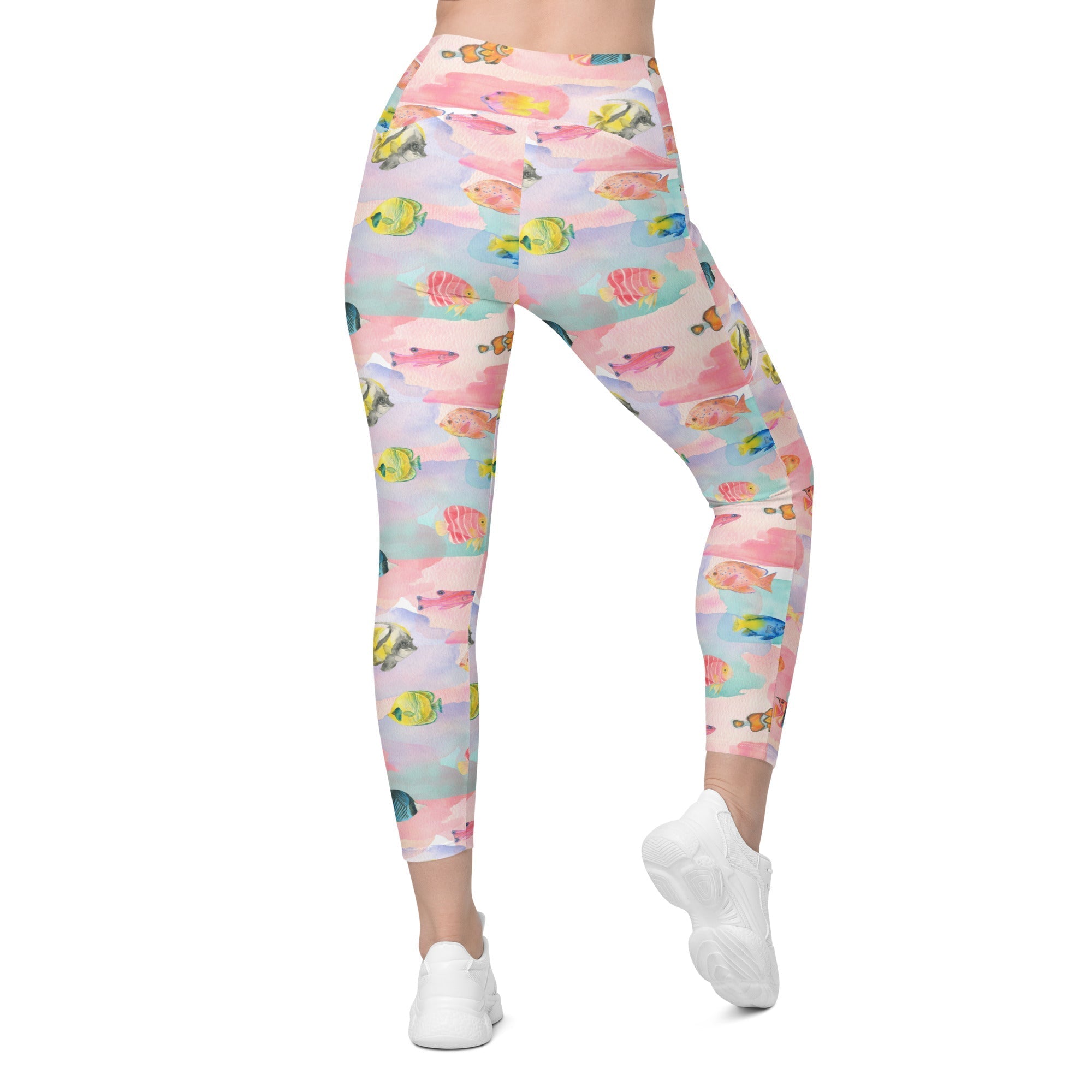 Watercolor Fish Crossover Leggings With Pockets