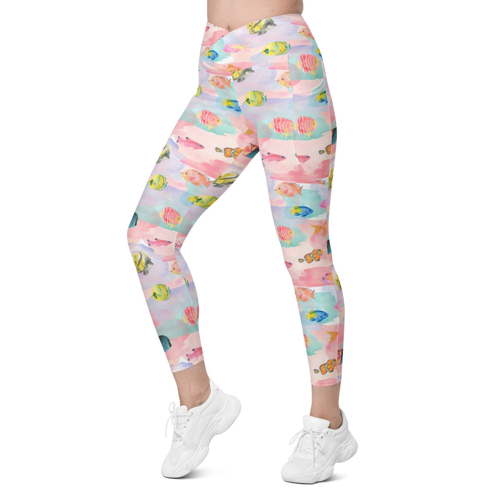 Watercolor Fish Crossover Leggings With Pockets
