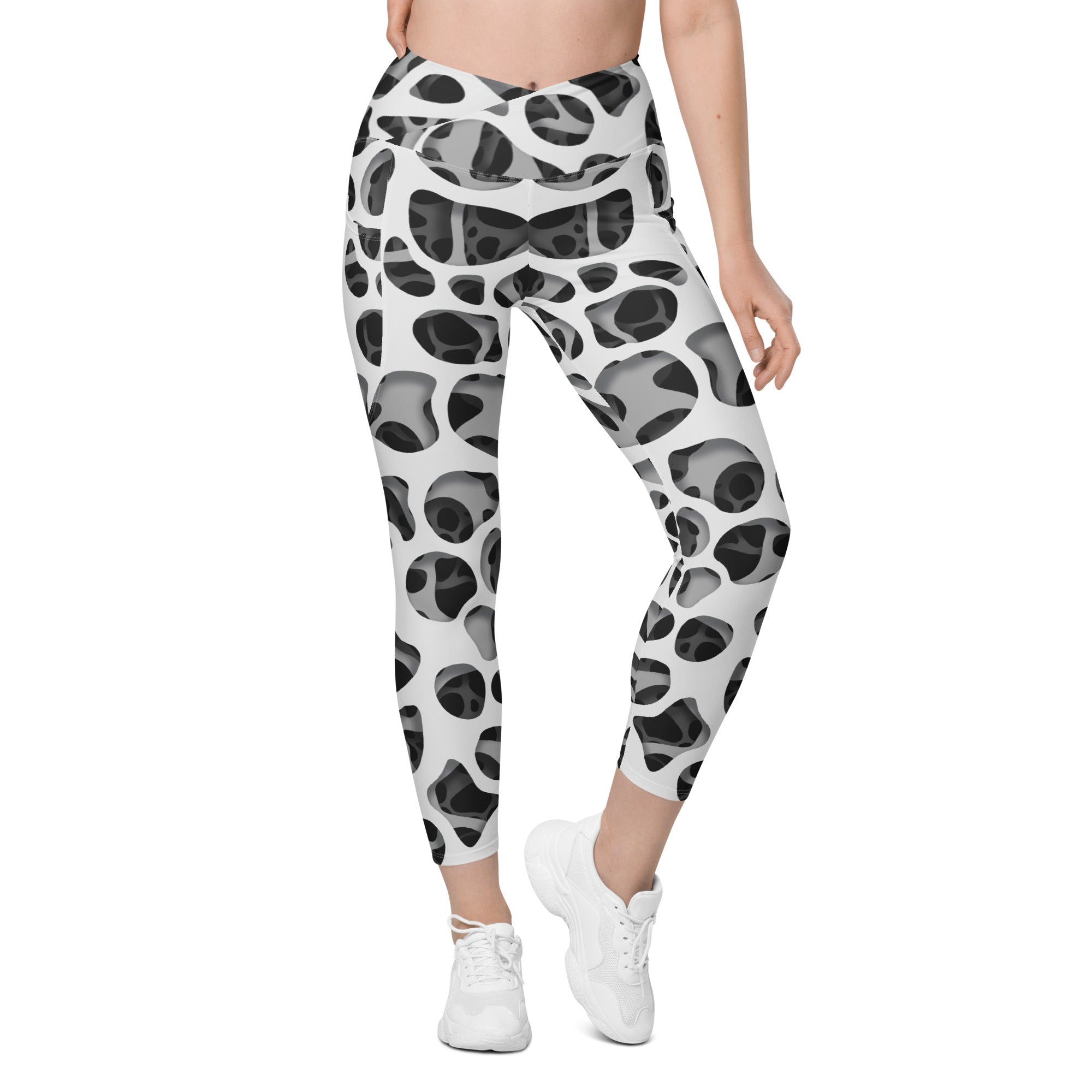 Web Illusion Pattern Crossover Leggings With Pockets
