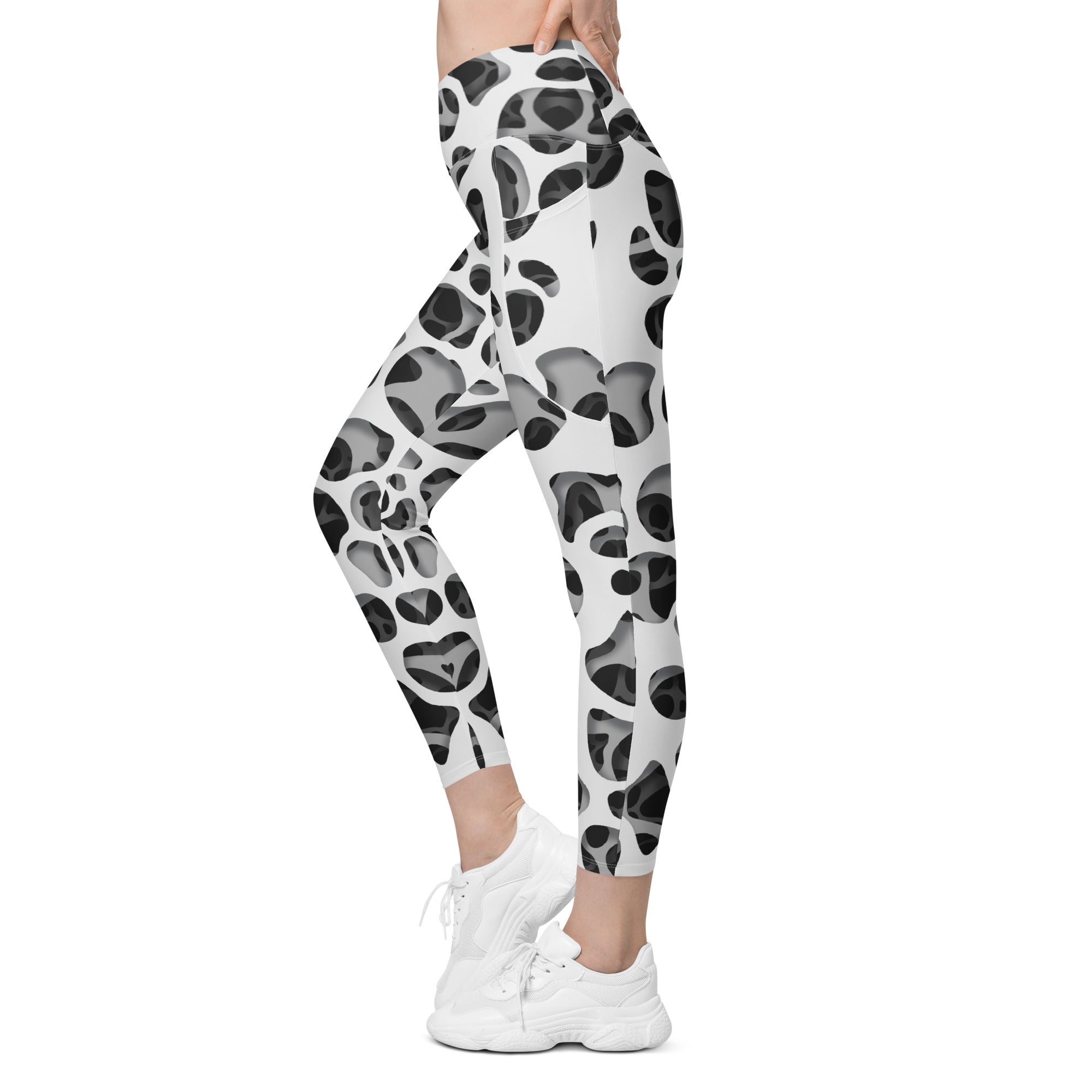 Web Illusion Pattern Crossover Leggings With Pockets