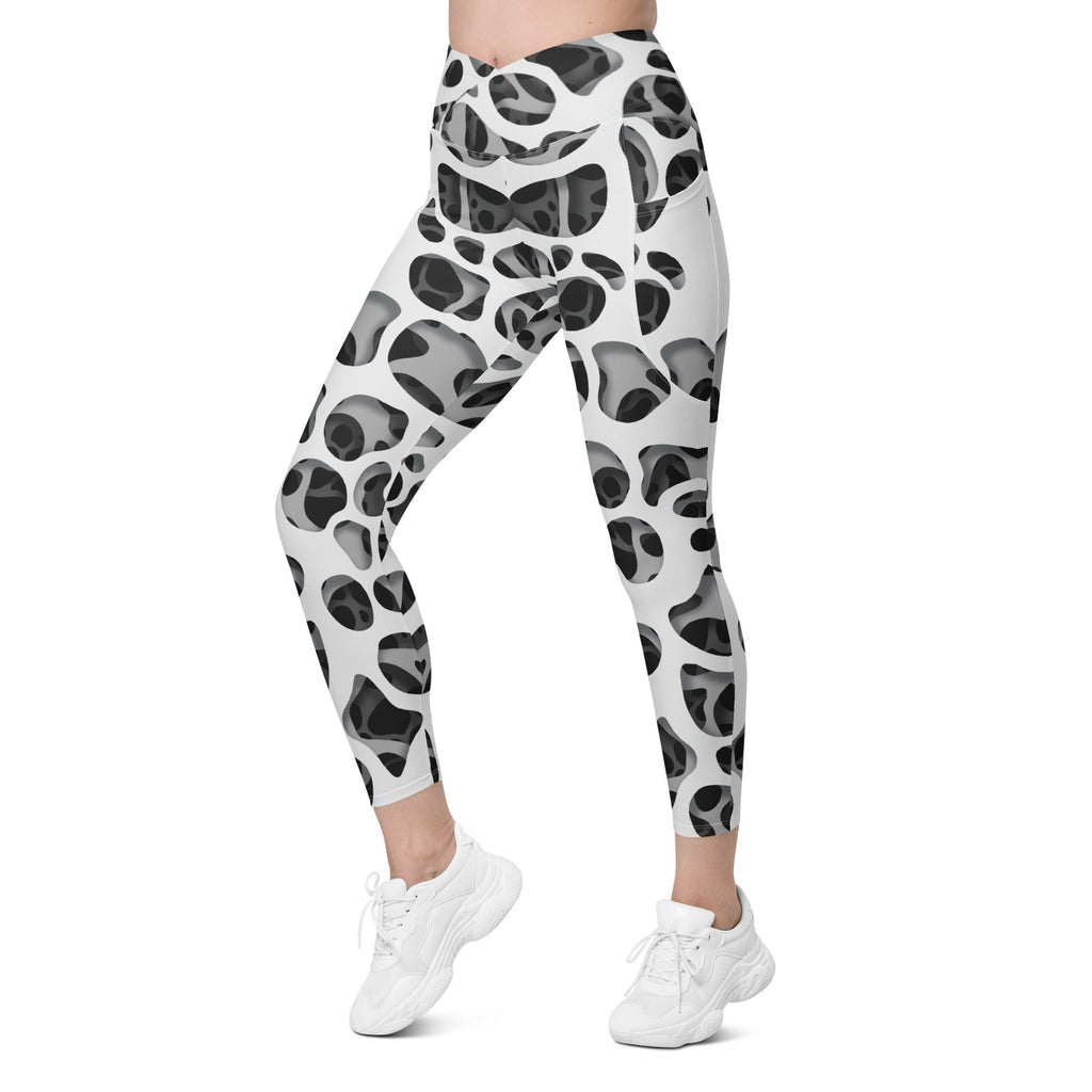 Web Illusion Pattern Crossover Leggings With Pockets