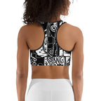 White & Black Comic Book Sports Bra