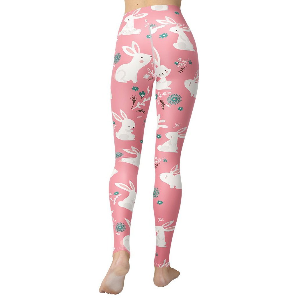 White Easter Bunnies Yoga Leggings