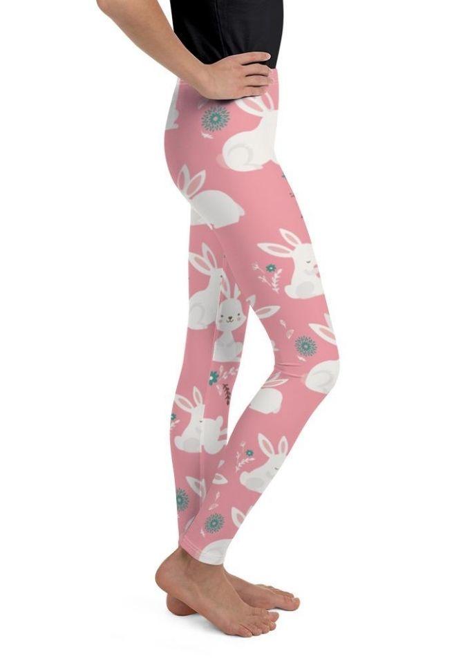 White Easter Bunnies Youth Leggings