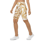 White & Gold Print Biker Shorts