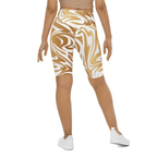 White & Gold Print Biker Shorts
