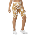 White & Gold Print Biker Shorts