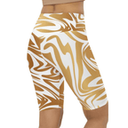 White & Gold Print Biker Shorts