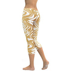 White & Gold Print Capris
