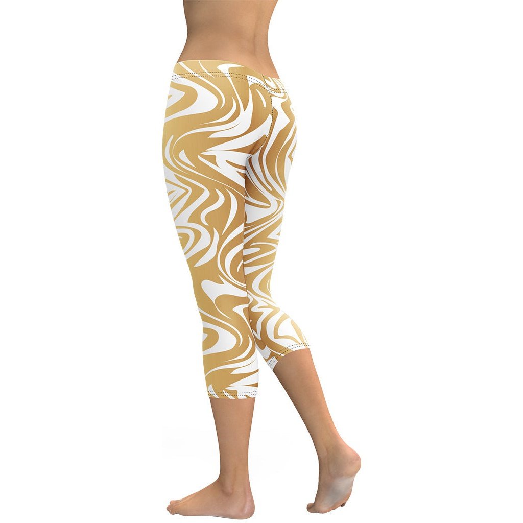 White & Gold Print Capris