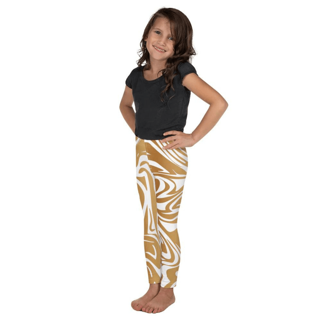 White & Gold Print Kid's Leggings