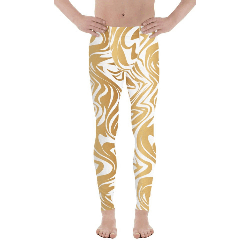 White & Gold Print Men's Leggings
