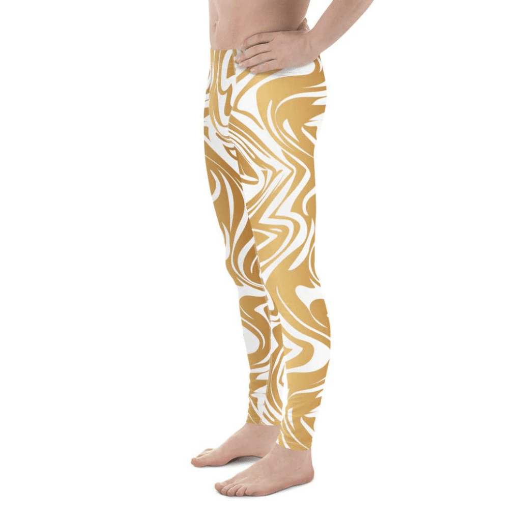 White & Gold Print Men's Leggings