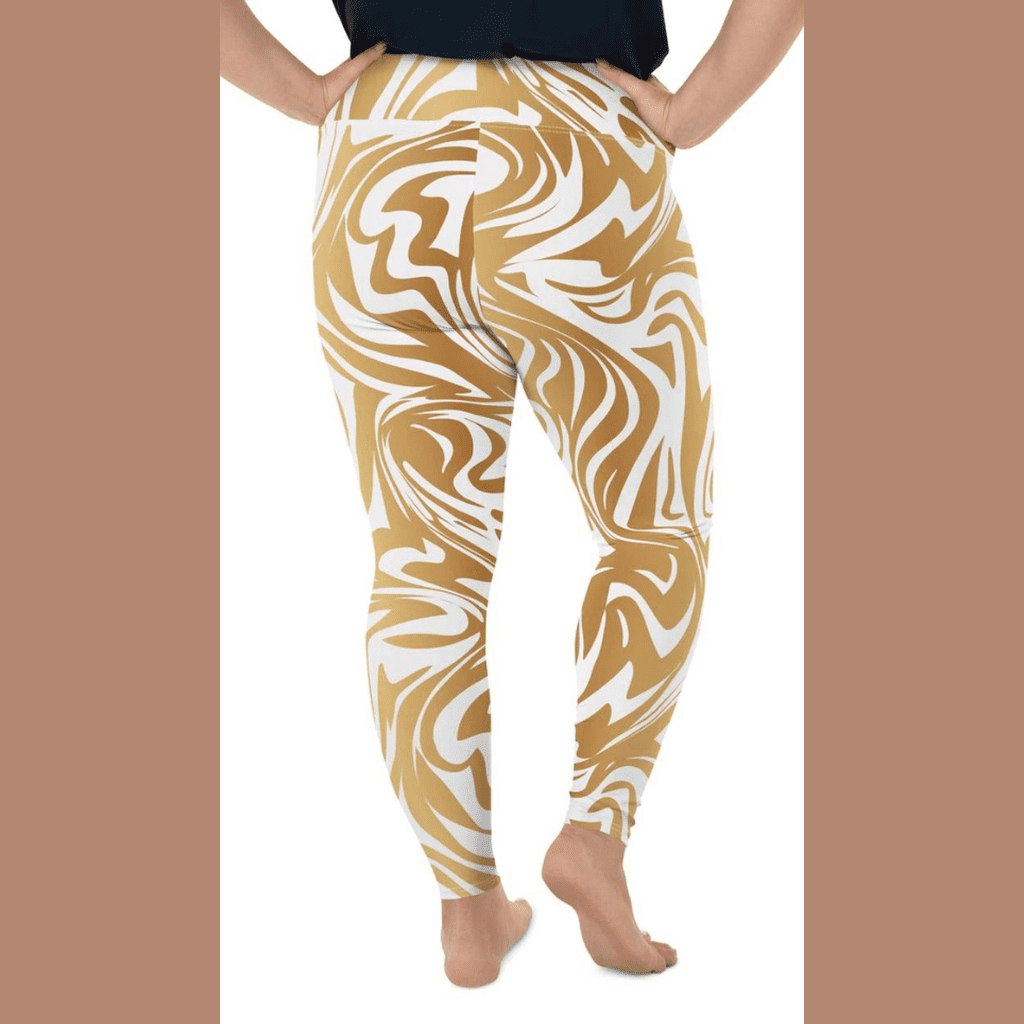 White & Gold Print Plus Size Leggings