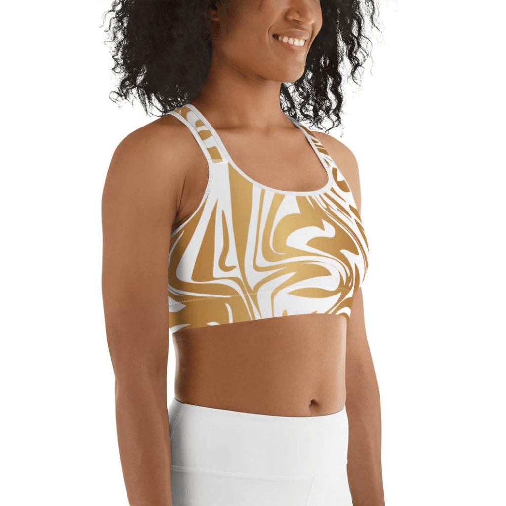 White & Gold Print Sports Bra