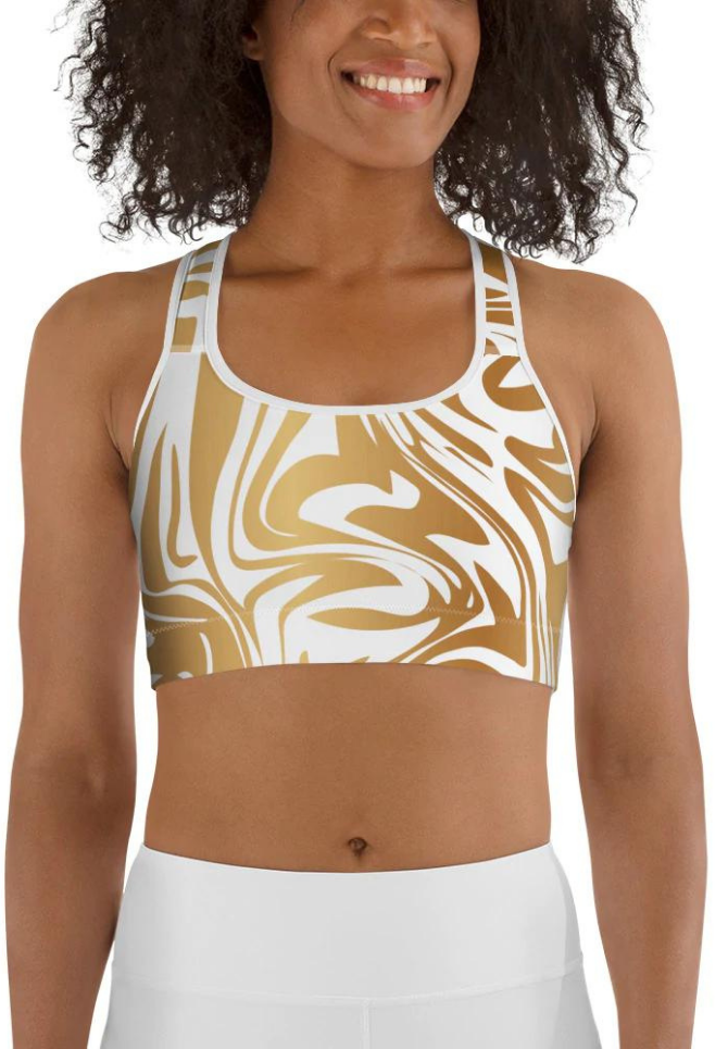 White Gold Print Sports Bra