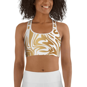 White & Gold Print Sports Bra