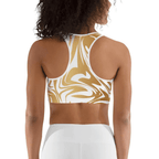 White & Gold Print Sports Bra