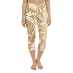 White & Gold Print Yoga Capris